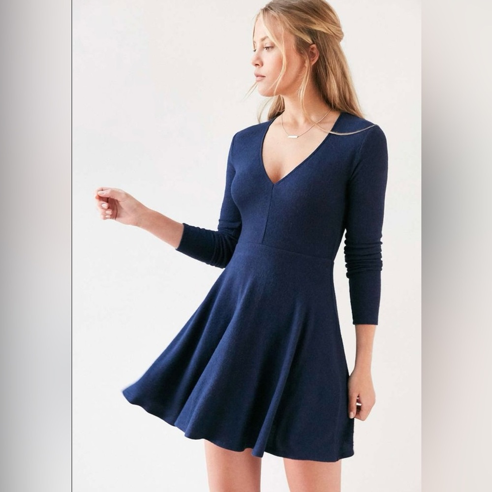 Kimchi Blue Cozy Plunging Fit + Flare Mini Dress